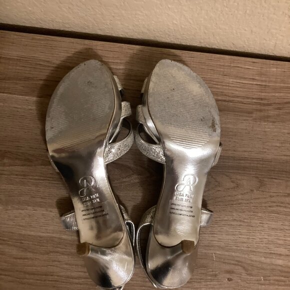 Adrianna Papell Sparkly Silver 3" Heels Sandals 7 1/2 Ankle Straps Dressy Party - Picture 5 of 5